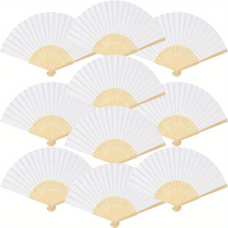 

Classic White Bamboo Hand Fans, Pack Of 10 - Elegant Foldable Paper Fans For Wedding Favors, Birthday Party Decorations, And Guest Gifts