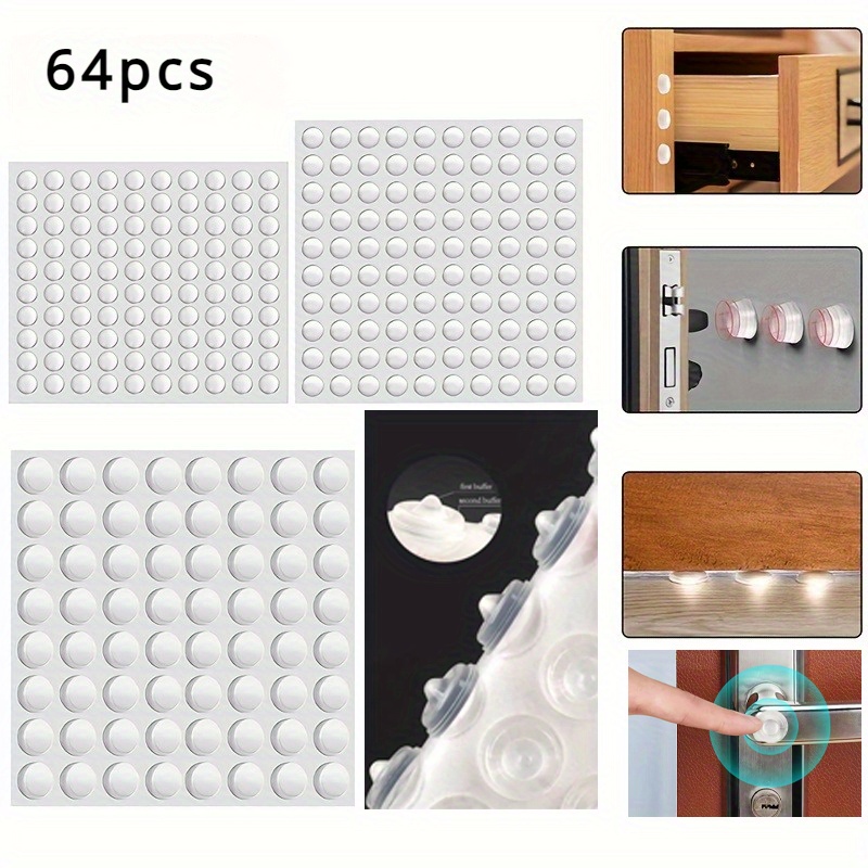 

64pcs Silicone Bumper Pads - Quiet, Waterproof Furniture Protector - Cabinet Door Self-adhesive Bumper Guards, 4 Sizes - And Noiseless