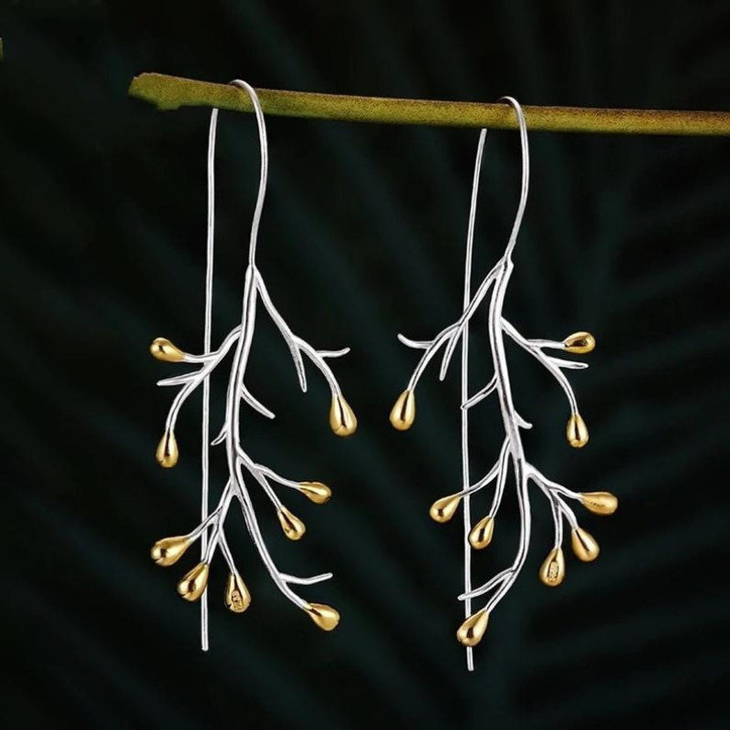 TEMU 1pair New Branch Flower Dangle Drop Earrings Ear Hook Women Bohemian Jewelry