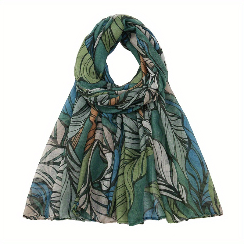 Retro Leaf Printed Bali Yarn Scarf Bohemian Shawl Breathable Turban Beach Towel Women's Headscarf