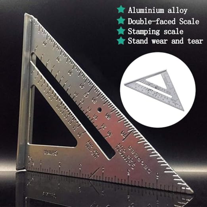 

1pc Silvery 7 Inch Triangle Ruler 90 Degree Thickened Angle Ruler Aluminum Alloy Woodworking Measuring Rectangular Ruler, Engineer Home Improvement Woodworking Design Measuring Tool