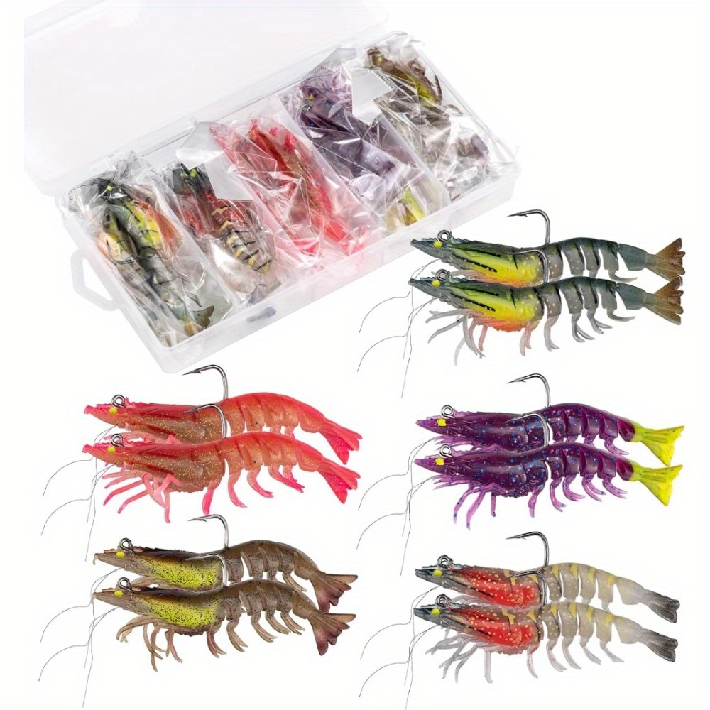 

Soft Shrimp Lures Luminous Shrimp Bait Set Fishing Lures With Sharp Hooks For Freshwater Saltwater Trout Bass Salmon Crappie Walleye Pike Perch, 5/10pcs Shrimp Lures With Fishing Tackle Box