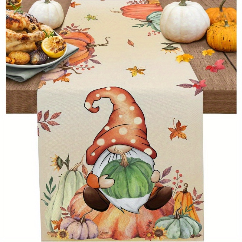 TEMU 1pc Of, Thanksgiving-themed Table Runner Featuring Gnomes And , Perfect For Party And Farmhouse Decoration, Measuring 72 Inches In Length, Ideal