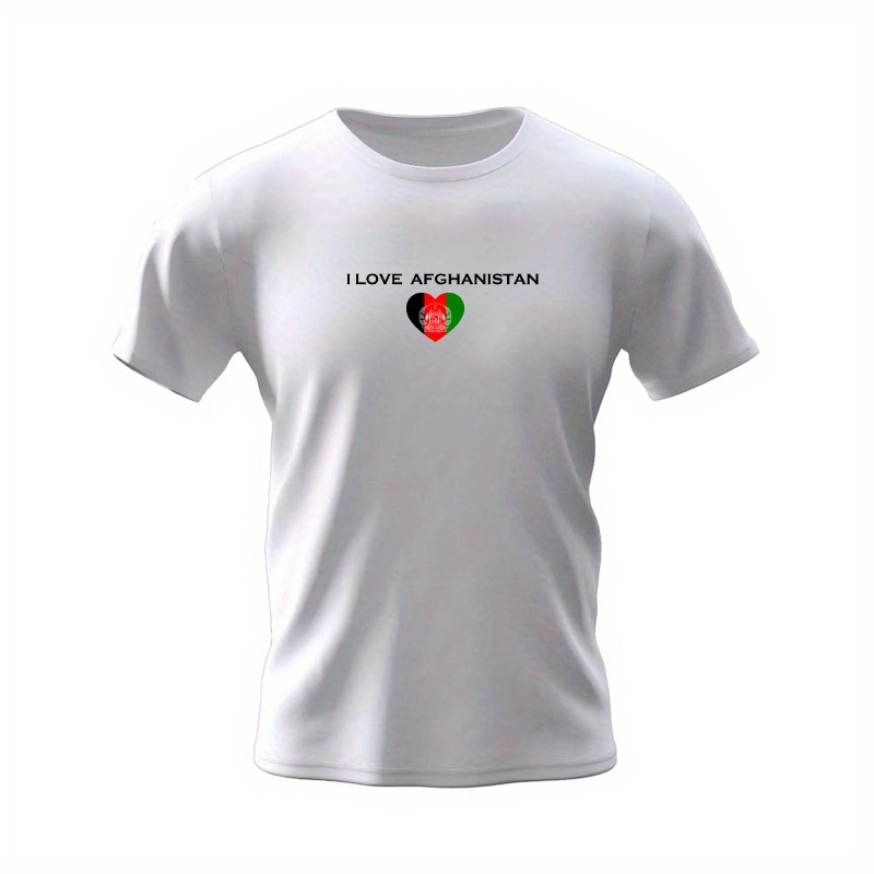 

I Love Afghanistan Print Tee Shirt, Tees For Men, Casual Short Sleeve T-shirt For Summer