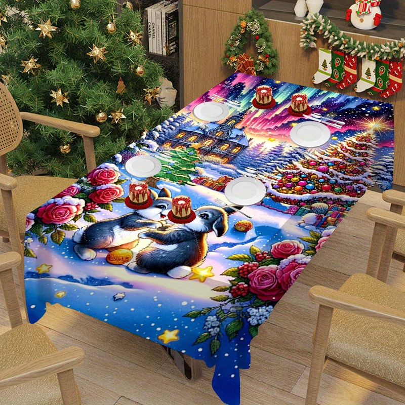 

Merry Christmas Tablecloth - Waterproof & Oil-resistant, Festive Holiday Decor For Home & Kitchen, Available In 5 Sizes
