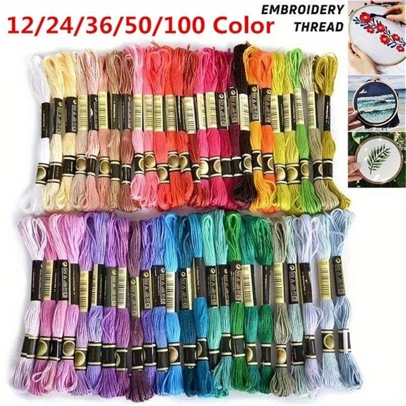 

Premium Cotton Embroidery Floss - Mixed Multi-color Threads For Cross Stitch, Sewing, Crafts - Needle Art Accessories - 12/24/36/50/100 Skein Packs