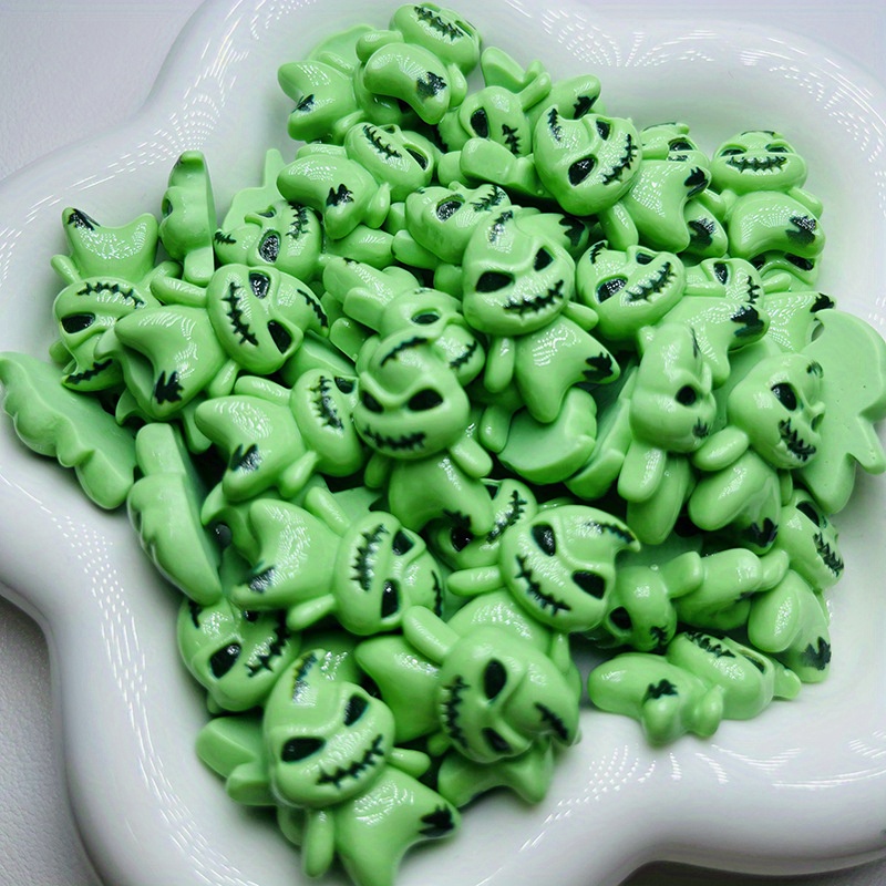 

16pcs Green Monster Embellishments For Halloween, Diy Scrapbooking & Phone Case Decoration - Spooky Ghost Charms