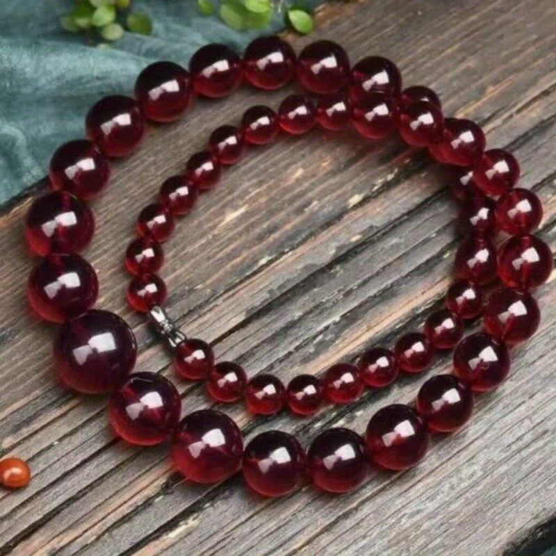 

Bohemian Style Natural Blood-amber Beaded Necklace, Simple Elegant No-metal Unisex Pendant For Daily Wear