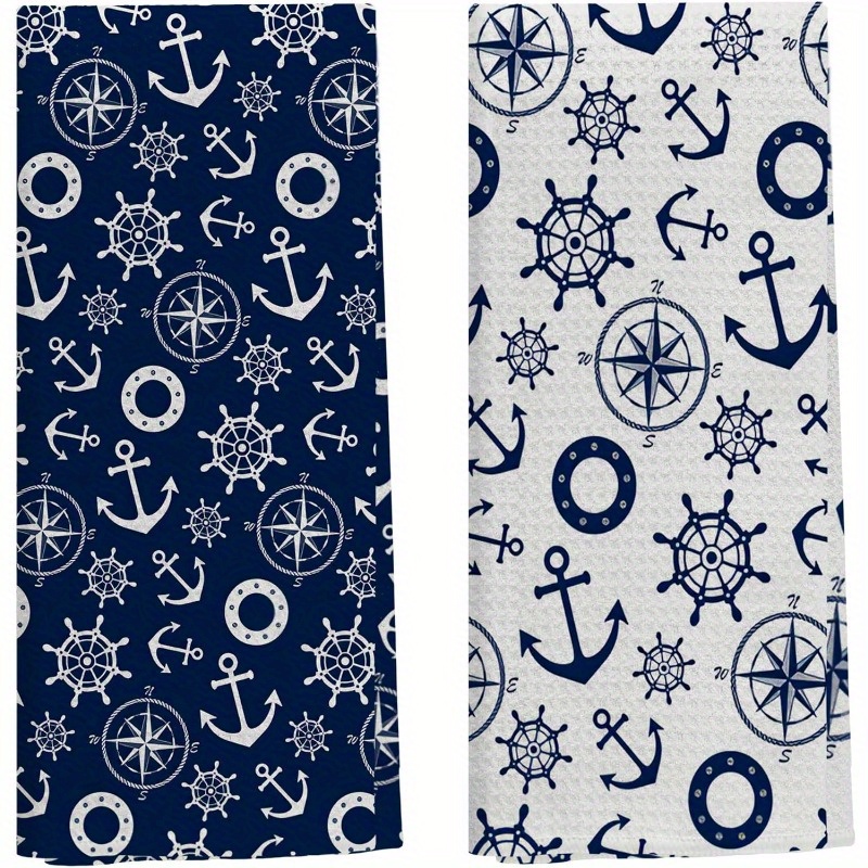 

Jit Towel, Nautical Anchor Compass Boat Steering Wheel Navy Blue Towel, Boat Towel, Nautical Hand Towel Bathroom, Sailor Gift, Nautical Gift, 18 X 26 Inch Set Of 2pcs