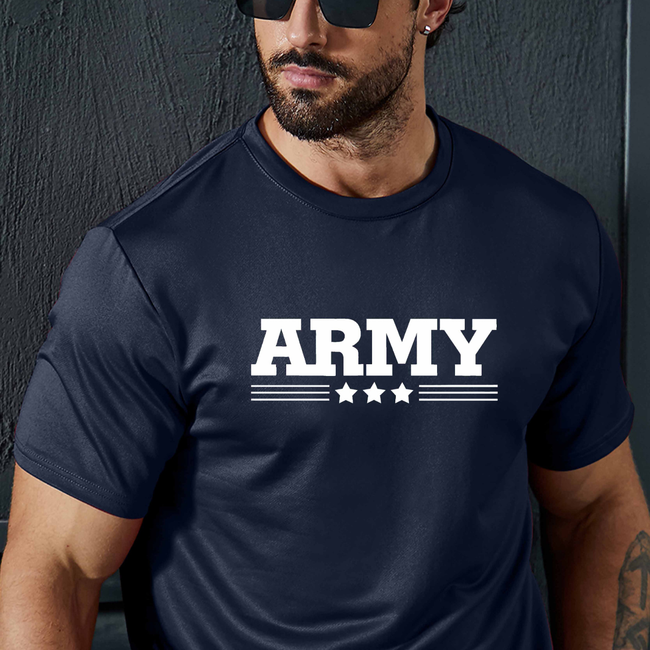 

Simple ' Army ' Alphabet Print Short Sleeve T-shirt For Men, Casual Crew Neck Top, Comfy Summer Clothing For Daily Wear