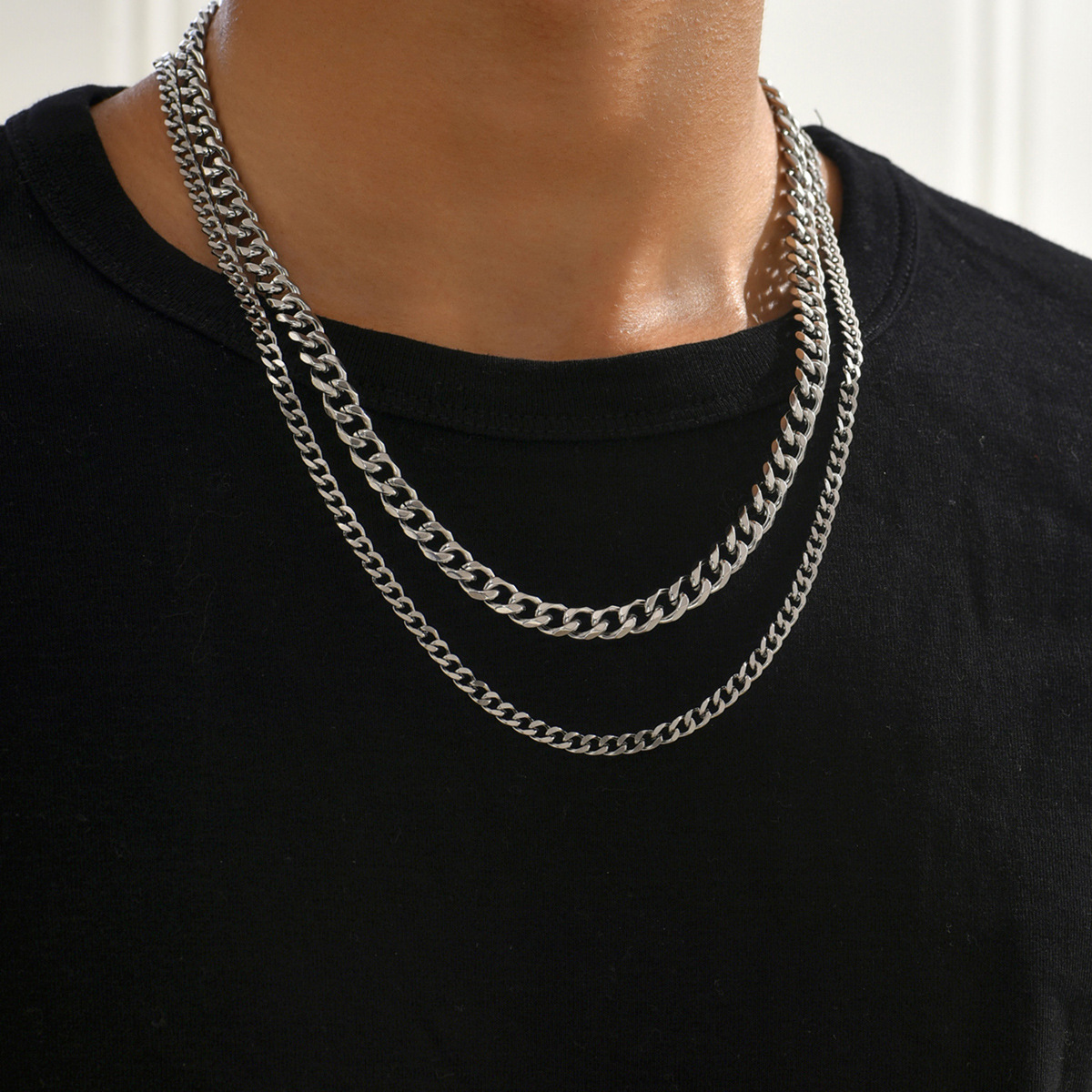 TEMU 2pcs/set Minimalist And Personalized Stainless Steel Double-layer Necklace For Men's Daily Wear