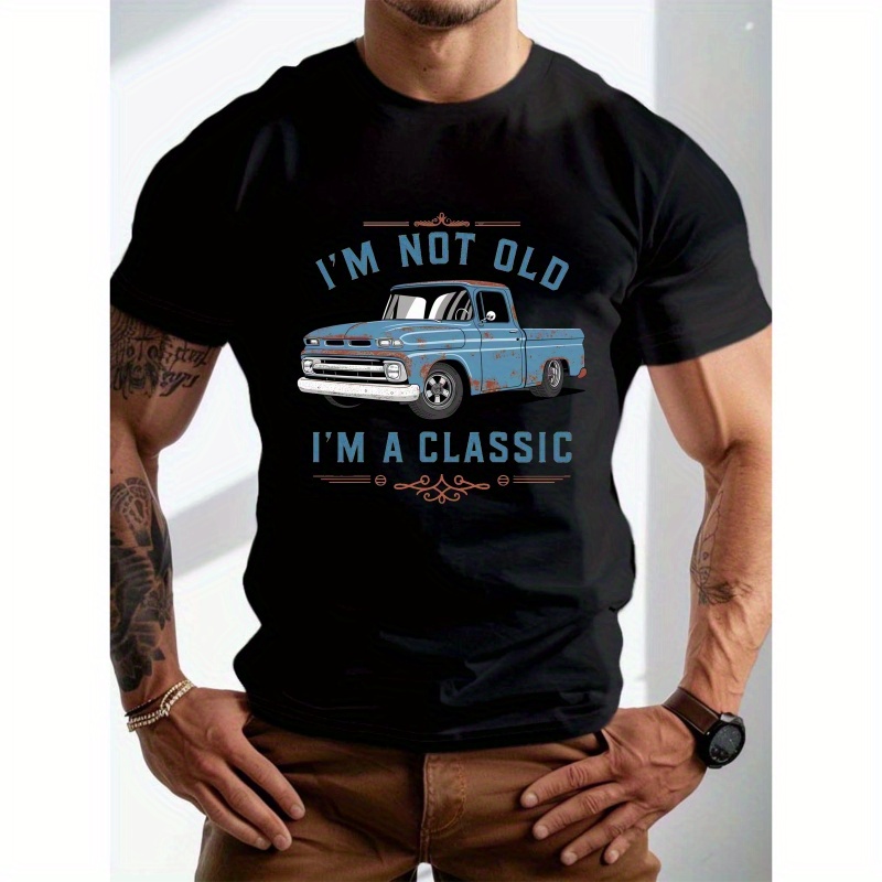 

Plus Size Men's Summer T-shirt, Classic Car Print Short Sleeve Tee, Trendy Casual Top For Daily Life, For The Big & Tall