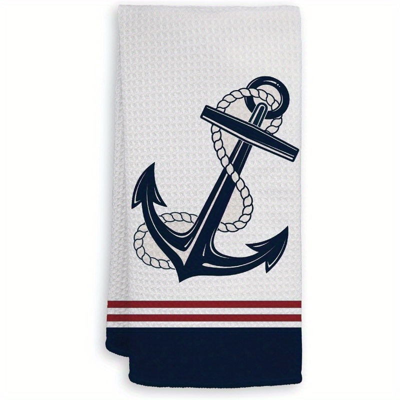 

Coastal Nautical Anchor Kitchen Towels - Soft Woven Polyester Blend, Machine Washable, Contemporary Style Hand Tea Towels For Bathroom, Ocean Beach House Decor, 18x26 Inch - Pack Of 1