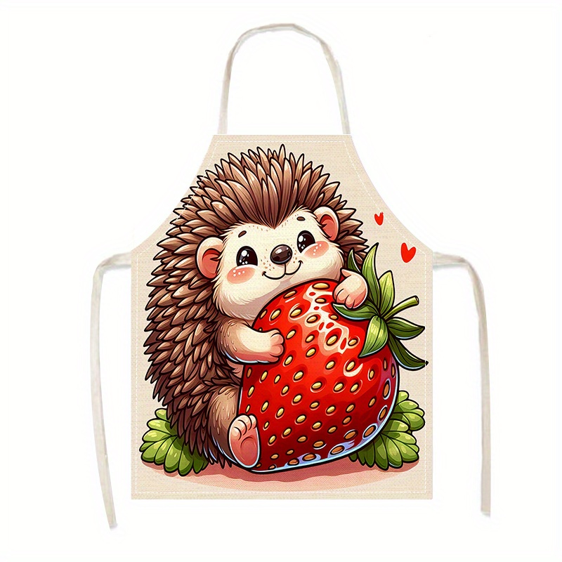 TEMU 1 Stück/Blumen-Igel-Schürze, Küchen- und Haushaltsarbeitsschürze, Halsaufhängestil