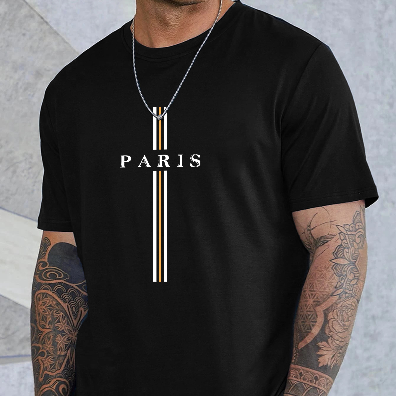 

Paris Print Plus Size Men's Short Sleeve T-shirt, Trendy Versatile Breathable Tees For Everyday Wear