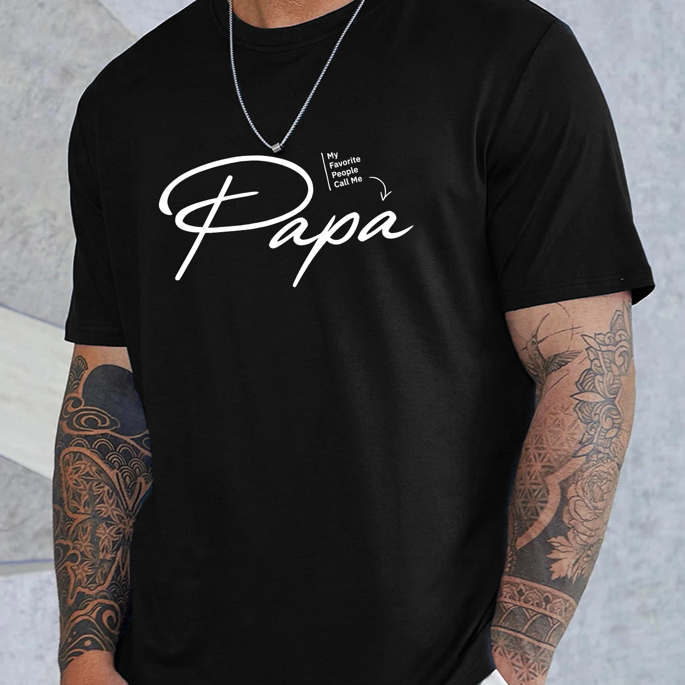 

Papa Print Plus Size Men's Short Sleeve T-shirt, Trendy Versatile Breathable Tees For Everyday Wear