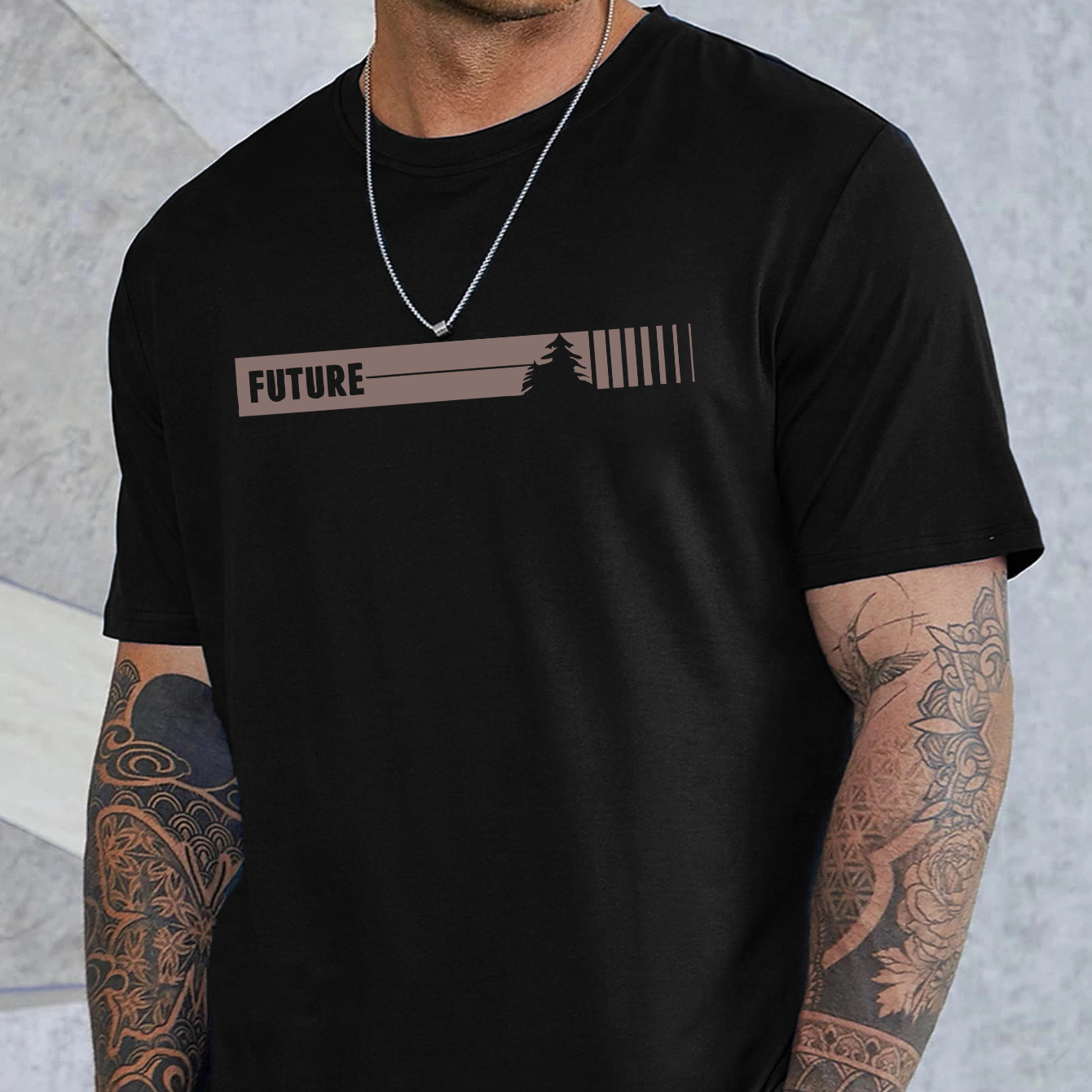 

Future Print Plus Size Men's Short Sleeve T-shirt, Trendy Versatile Breathable Tees For Everyday Wear