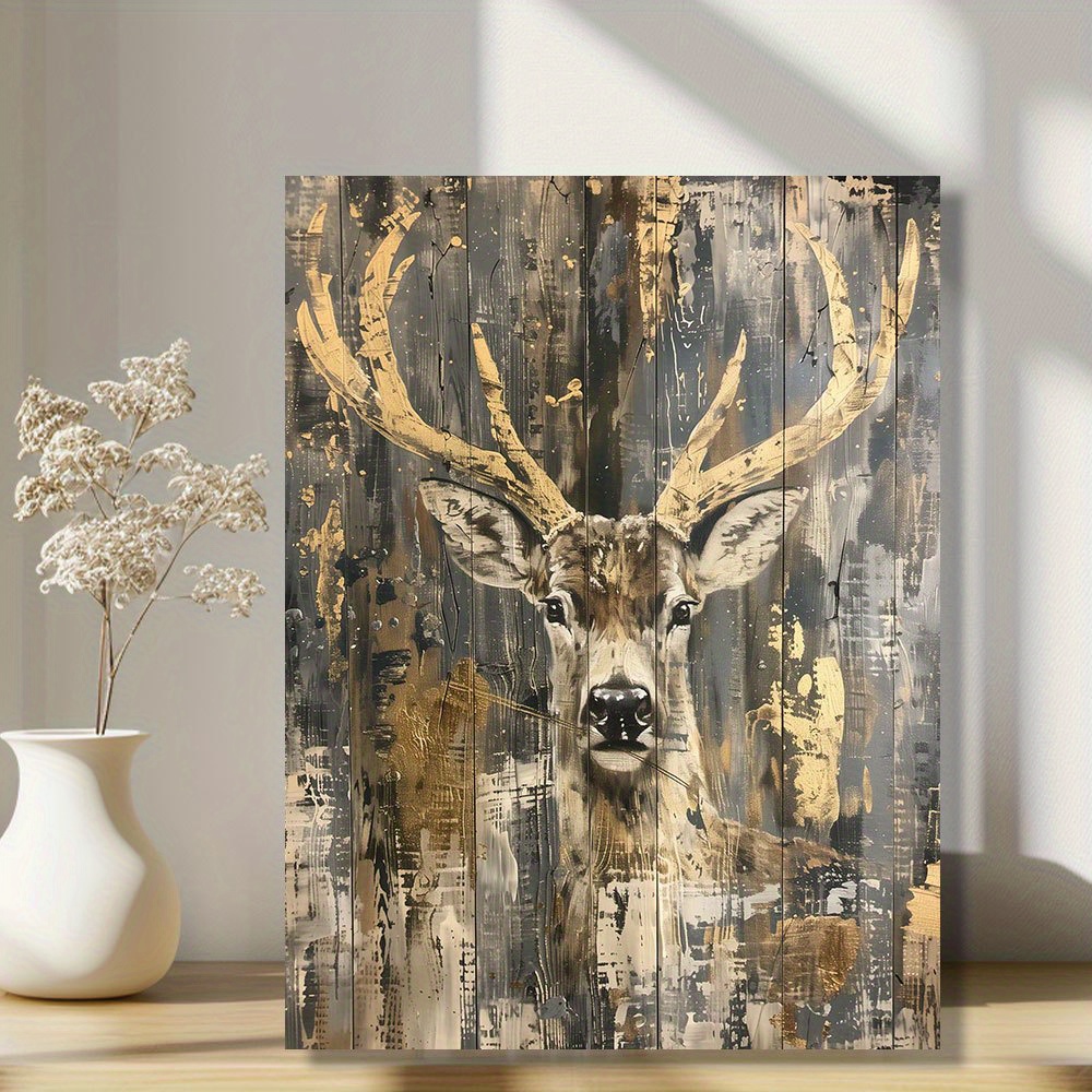

Abstract Stag Canvas Art Print, Rustic Deer Oil Painting Wall Decor, Modern Luxury Unframed Artwork For Home Or Office, 12x16 Inches - Craft Supplies