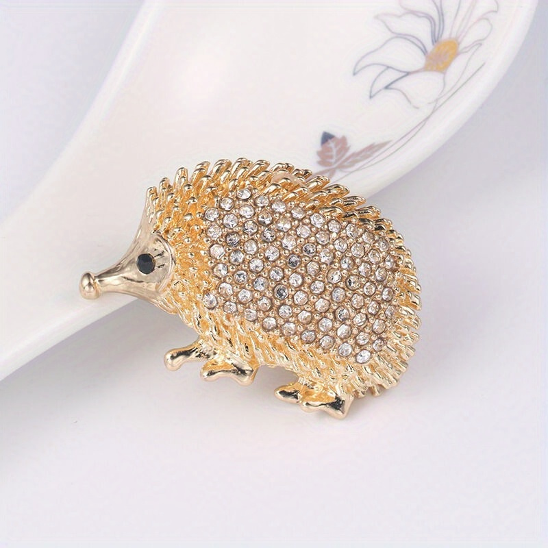 

Hedgehog Brooch Pin With Rhinestones - Vintage Luxury Style, Glass & Plastic Mosaic, No Plating - Versatile Accessory For Daily And Party Occasions, Ideal For Campus Events - All-season Wear