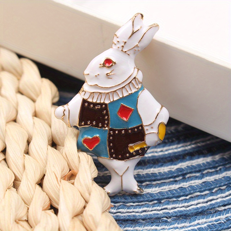 

Enamel Rabbit Brooch Pin, Brooch, Checkered Lapel