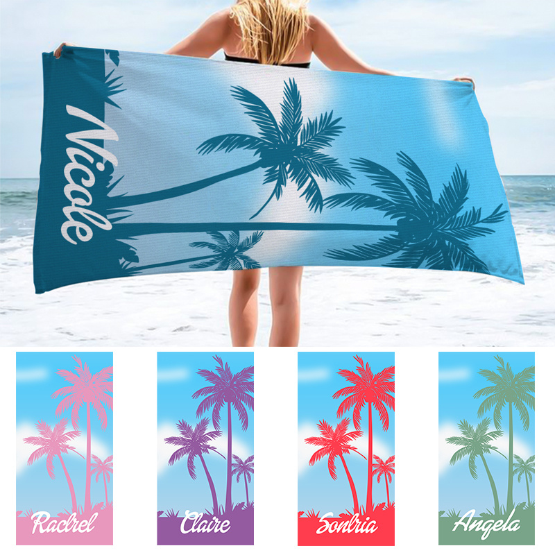 

1pc Personalized Beach Towel, Custom Pool Towel, Coconut Palm Tree Pattern, Large Summer Beach Blanket, Perfect For Beach Parties, Summer Travel Essentials For Men & Women, Modern Style