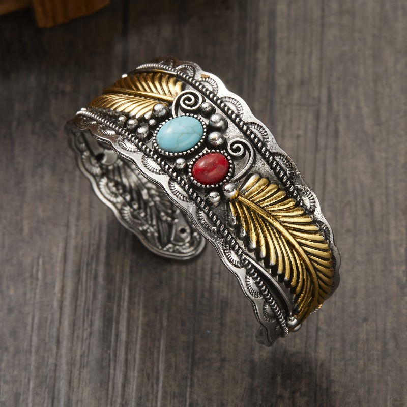 

1pc Navajo Style Cuff Bangle For Men And Women, Alloy Material With 3 Color