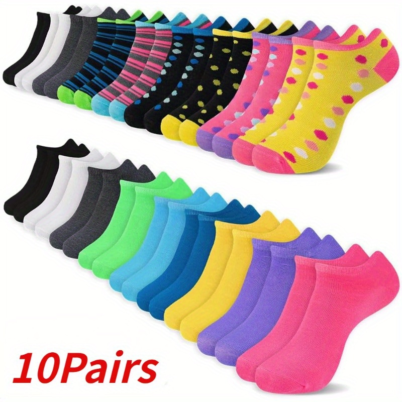 

10 Pairs Ankle Socks, Casual & Breathable Low Cut Socks, Women's Stockings & Hosiery