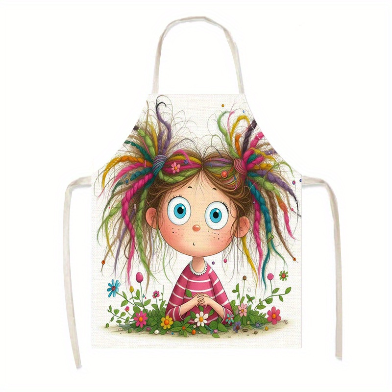 TEMU 1pc, Creative Fashion Trendy Little Girl Pattern, Apron, Unisex Kitchen Home Use, Practical