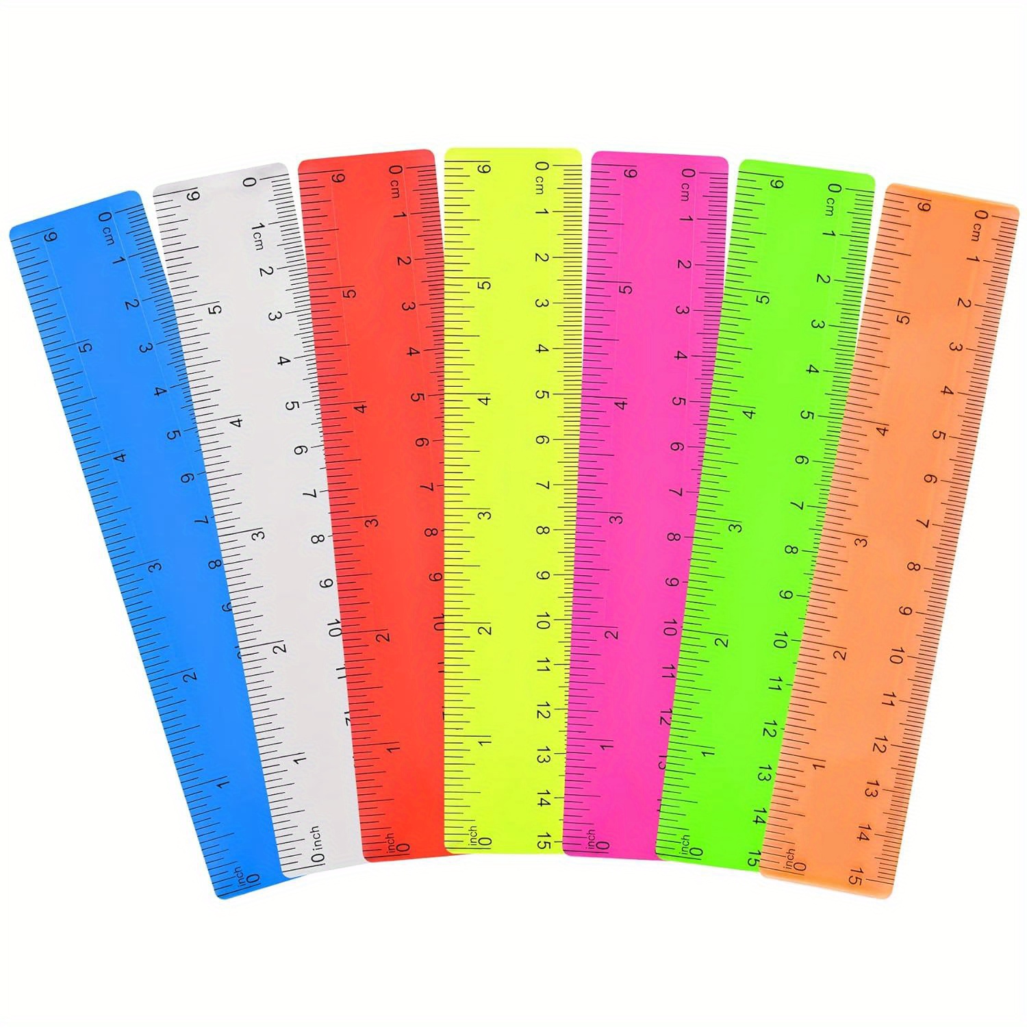 

7-pack 6-inch Clear Plastic Rulers - Assorted Colors, Shatterproof With Inches & Centimeters For School, Home, Or Office Use