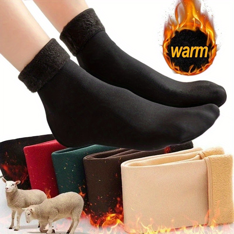 

5pairs Winter Warm Women Socks Soft Thicken Thermal Plush Socks Girls Solid Color Velvet Wool Snow Boots Floor Socks Home Sleeping Sock