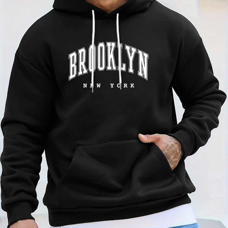 

Men's Brooklyn Creative Print Hoodie, Casual Pullover Sports Sweatshirt, Fashionable Hooded Top