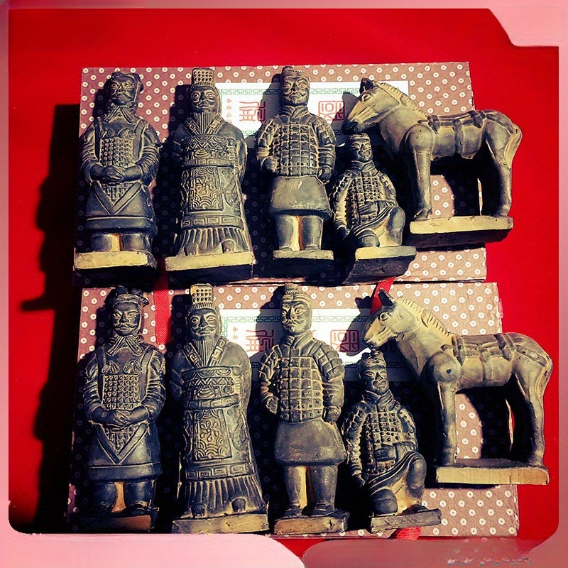 

5pcs Terra Cotta Warriors Figurines Set - Handcrafted Black Clay Souvenir Artisans Sculpture Collectibles