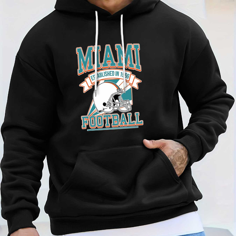 

Men's Rugby Helmet Letter Print Hoodie, Casual Pullover Sports Sweatshirt, Fashionable Hooded Top