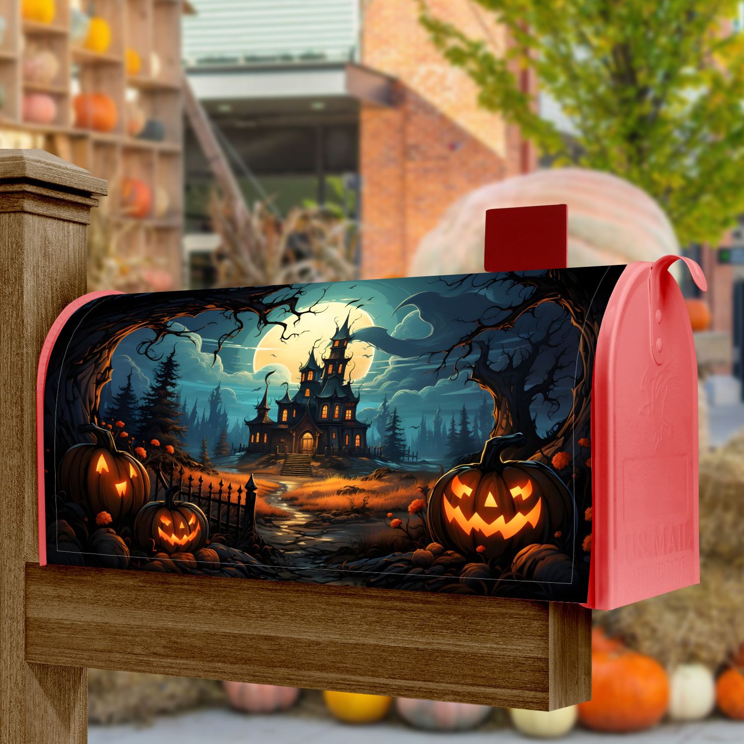 

1pc Classic Holiday-themed Mailbox Cover - Festive Outdoor Decor For Halloween, Christmas, Thanksgiving, 4th Of July, Day Of The Dead - Decorative Pumpkin Lantern Scene Magnetic Wrap (21x18 Inch)