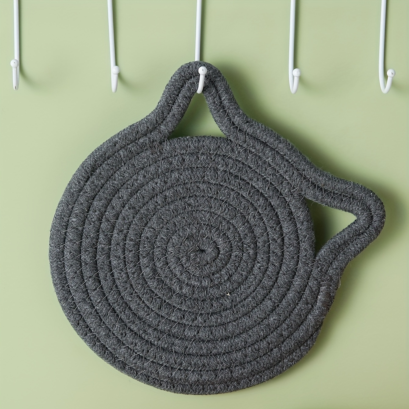 Charming Cat Ear Woven Pot Mat - Versatile, Heat-Resistant & Easy to Clean with Hanging Loop for Kitchen Decor