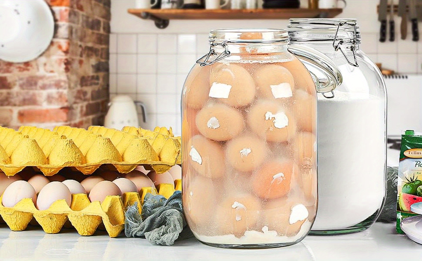 large mason jar with airtight lid bpa free locking glass storage container for pickled eggs kombucha lemon tea afternoon snacks details 3