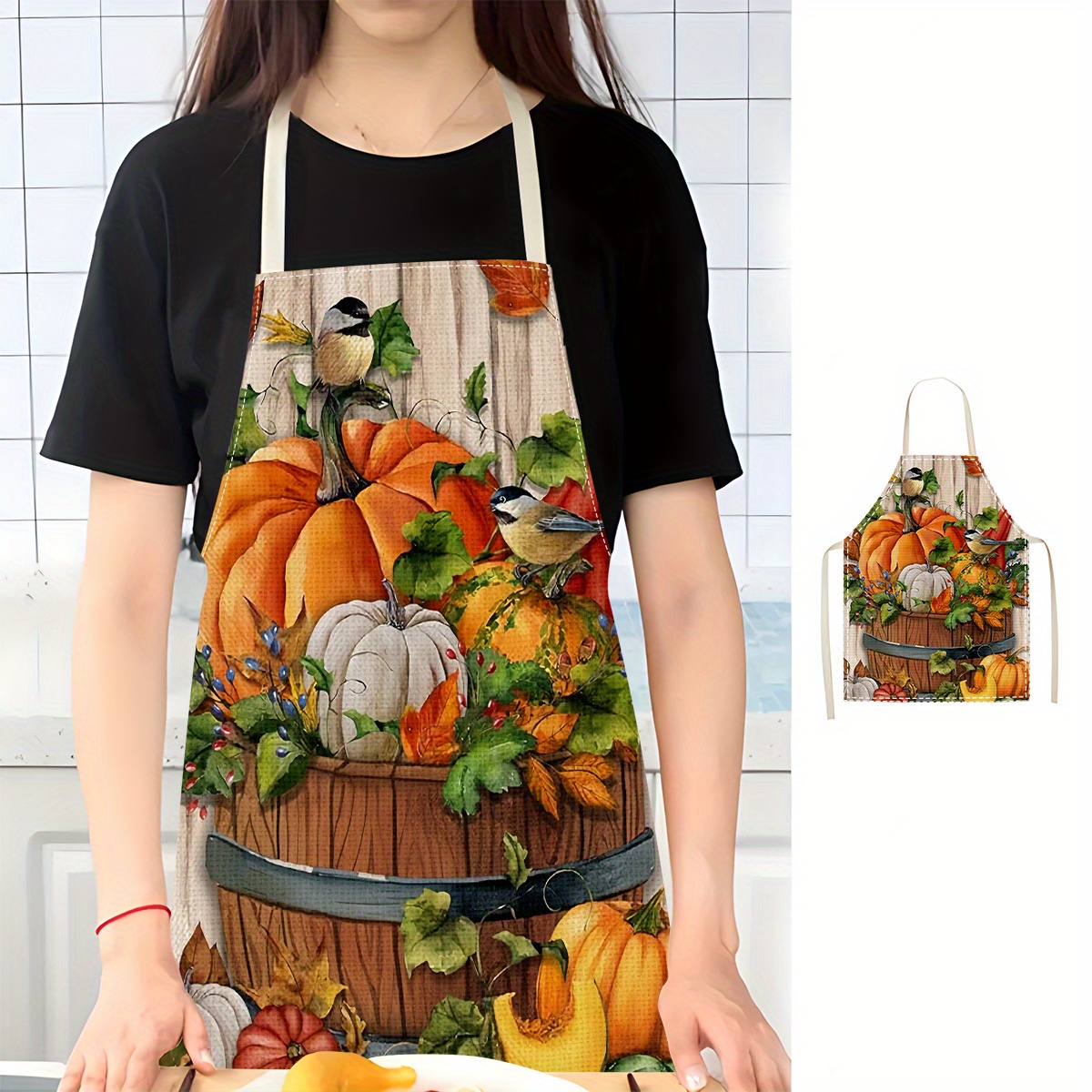 

Festive Autumn Kitchen Apron - 68cm/26.77in X 55cm/21.65in - Vegan, Non-toxic, Durable - Perfect For Cooking And Baking