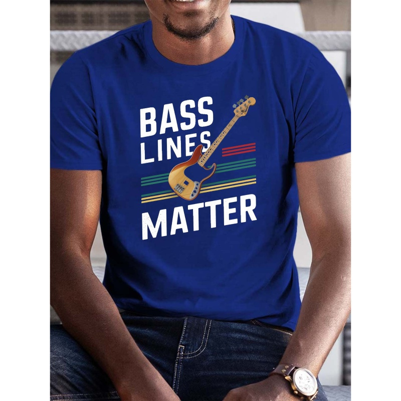 

Guitar Bass Lines Matter Pattern Print Men's Crew Neck Short Sleeve Tees, Trendy T-shirt, Casual Comfy Versatile Top For Summer Daily Wear