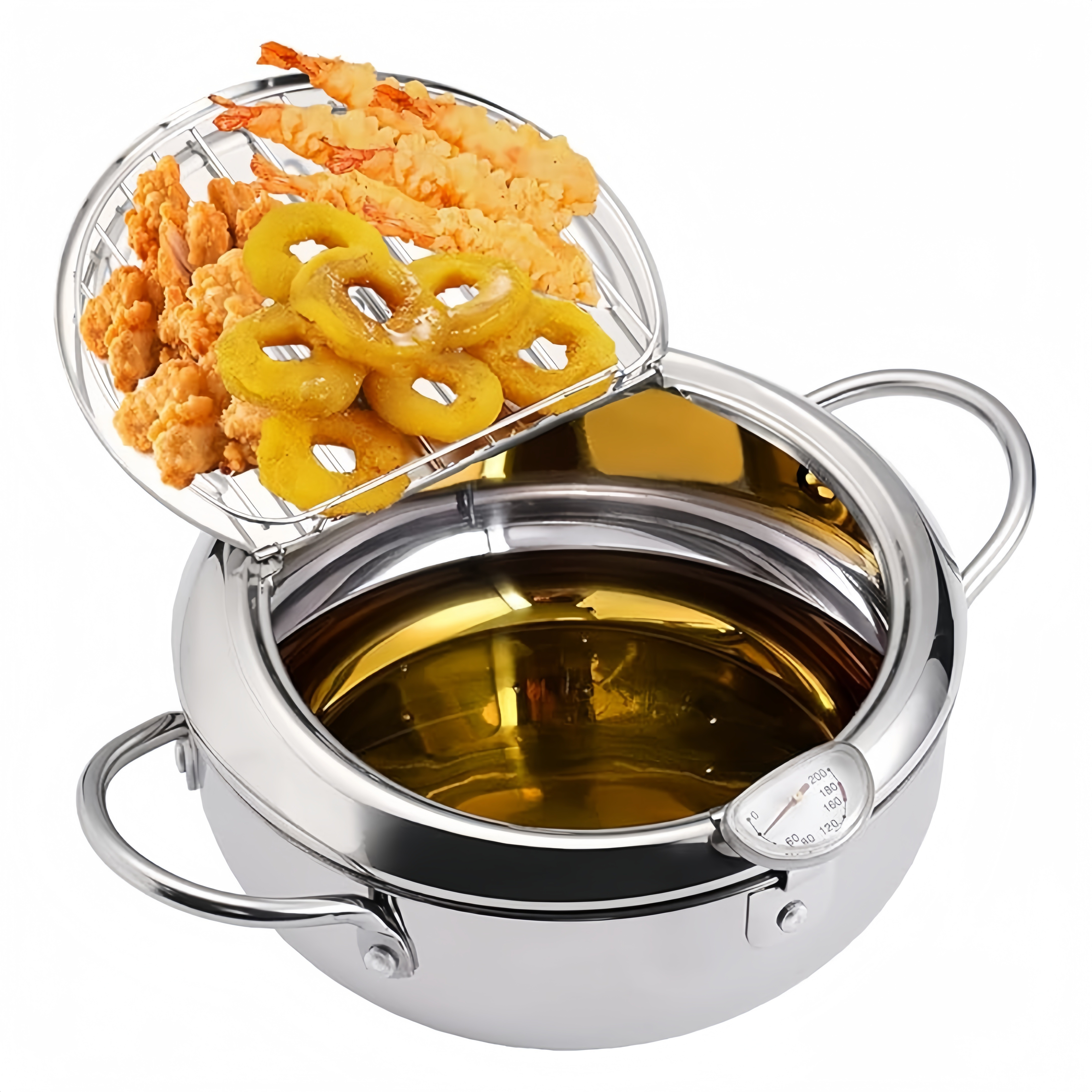 

Stainless Steel Deep Fryer With Lid And Oil Drainage Rack: Suitable For Frying French Fries, Chicken And More - Dishwasher Safe