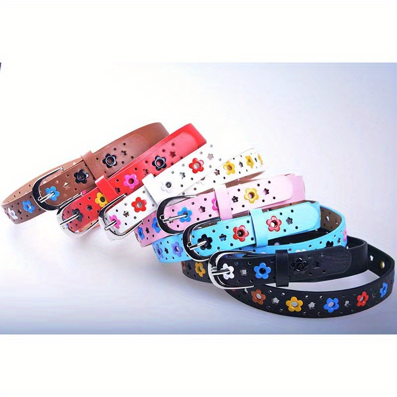 

Chic Embroidered Floral Buckle Belt For Teens - Pu Leather, Perfect For Jeans & Casual Wear