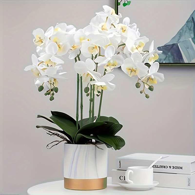 

1 Pc Real Touch Artificial Orchid Stem - Lifelike Plastic Butterfly Orchid With 12 Blooms, Dual Forked, For Wedding, Home, Garden, Office, Hotel, Restaurant, Party, Christmas Decor