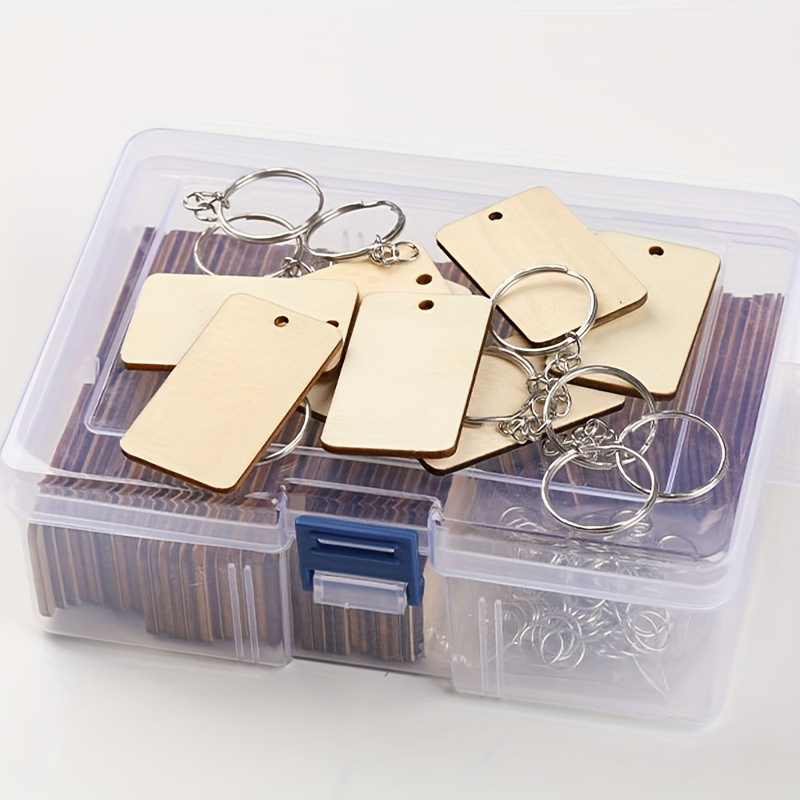 

300pc Diy Keychain Craft Kit: Rectangular Wooden Chips & Hanging Tags - Jewelry Making Supplies Bracelets Making Kit Jewelry Making Kit