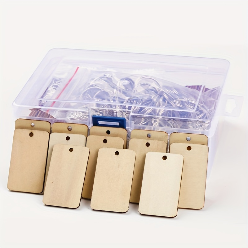 

300pcs Kit de pendentifs porte-clés en bois DIY avec anneaux - Ébauches de bois rectangulaires pour la fabrication de porte-clés personnalisés