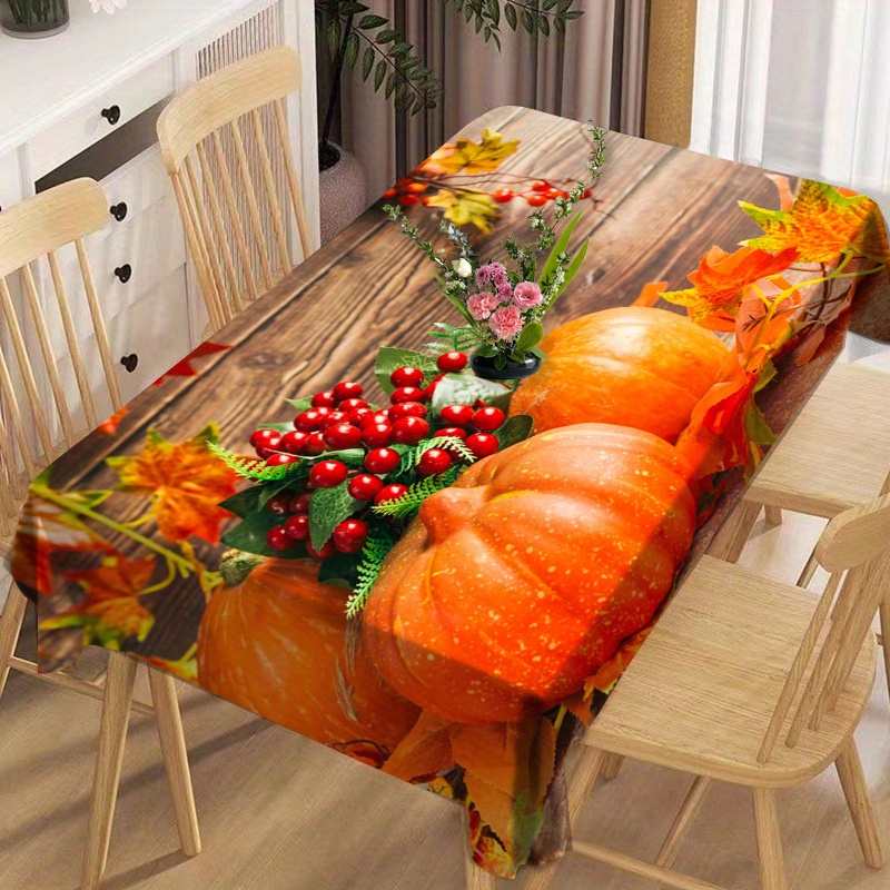 

Autumn Harvest Festival Printed Tablecloth - Waterproof, Oil-proof & Stain Resistant Polyester Rectangle Table Cover For Home, Restaurant, Parties & Gifts