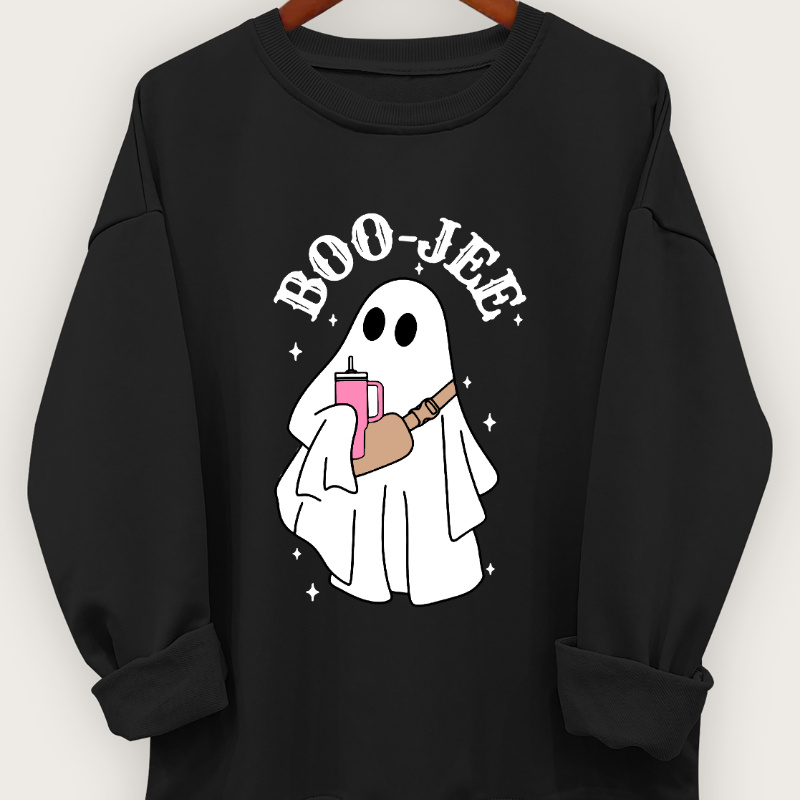 

Ghost Print Sweatshirt, Long Sleeve Crew Neck Casual Sweatshirt For Fall & Spring, Women's Clothing