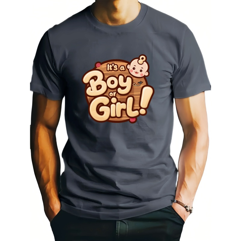 

It's Boy Of Girl Creative New Family Member Welcoming Graphic Printed T-shirt For Men, Comfortable Round Neck Casual Short Sleeve T-shirt For Summer