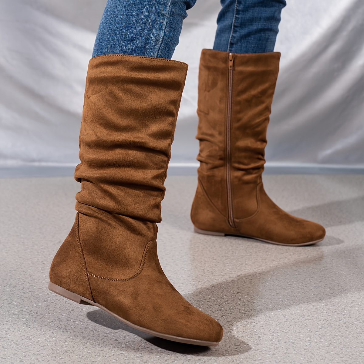 

Bottes tendance de couleur unie pour femmes, bottes plates décontractées à fermeture éclair latérale, bottes minimalistes à bout rond