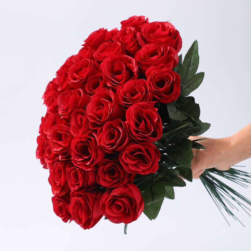 20Pcs Red Silk Rose Artificial Flowers - 17 Inch Stem - For Bouquets, Home Decor, Party