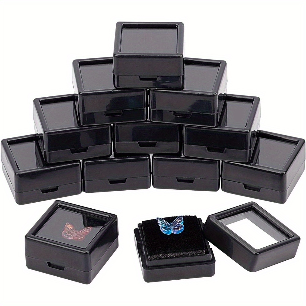 

36sets Plastic Jewelry Storage Boxes With Visual Window And Sponge Inside Square Black 2.95x2.95x1.65cm