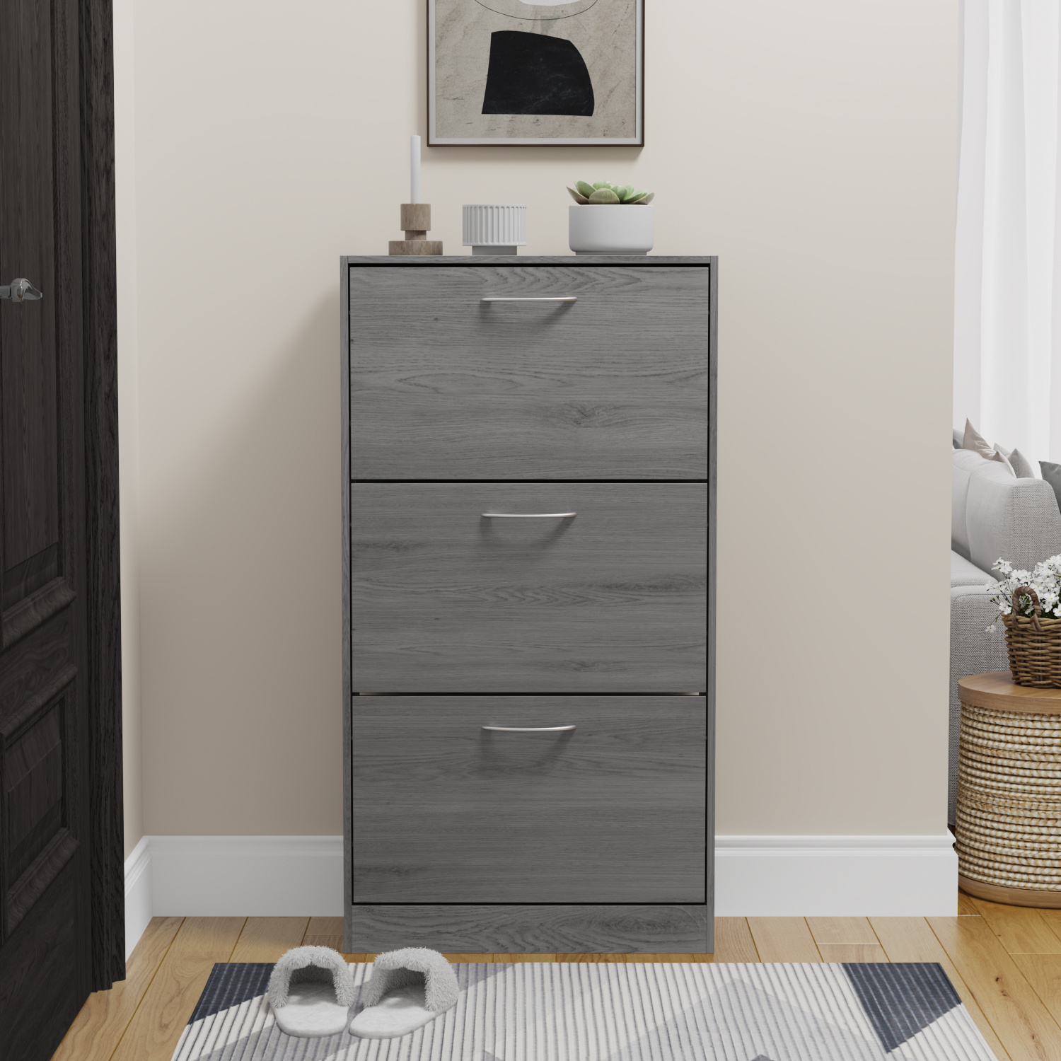 

Shoe Cabinet With 3 Flip Drawers, Modern Shoe Storage Cabinet For Entryway, Freestanding Shoe Rack For Small Space (22.4 W X 9.4 D X 42.1 H)